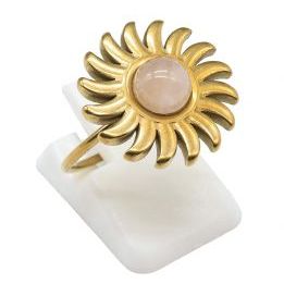 Anillo Acero Inox. Sol CUARZO ROSA